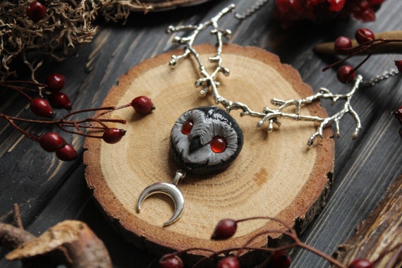 Black Red-eyed Owl Necklace