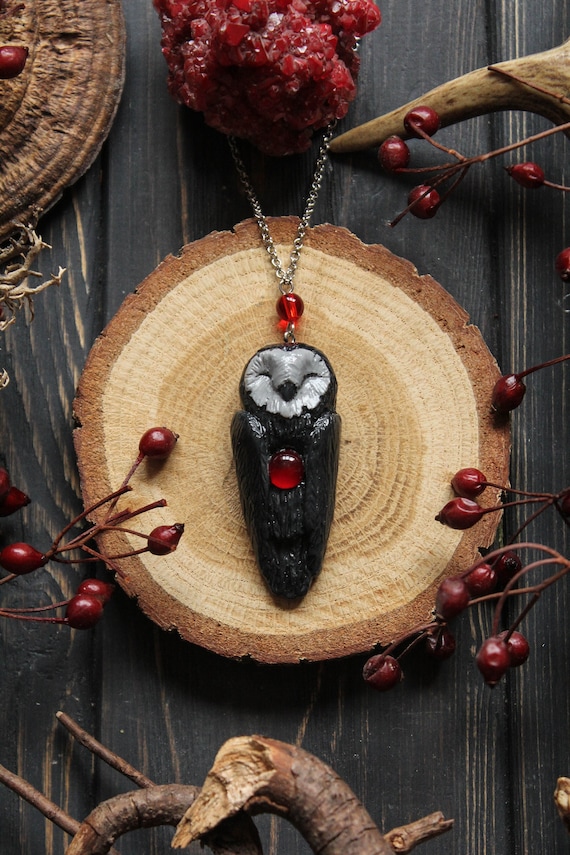 Black Owl Necklace, Charm