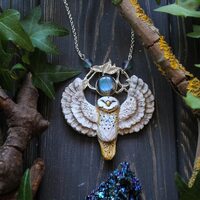 Barn Owl Necklace with Labradorite