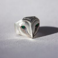 Barn Owl Ring with a Diamond Crown