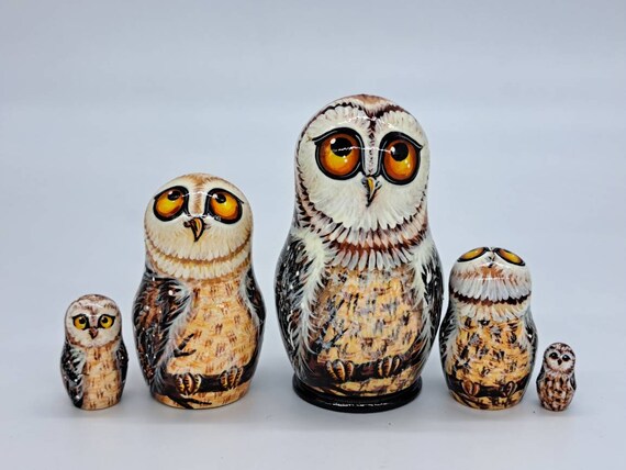 4" Owl nesting dolls Bird matryoshka 5 in 1 Made in Ukraine Wooden toy Stacking dolls Good for kids gift Home decor For owl collectors
