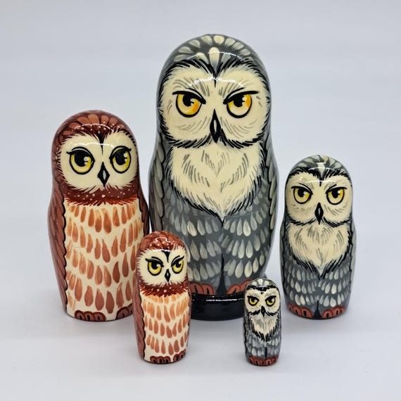 4" Owl nesting dolls Bird matryoshka 5 in 1 Made in Ukraine Wooden toy Stacking dolls Good for kids gift Home decor For owl collectors