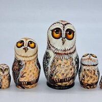 4" Owl nesting dolls Bird matryoshka 5 in 1 Made in Ukraine Wooden toy Stacking dolls G...