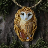 Barn owl pendant Garnet Moonstone Sunstone