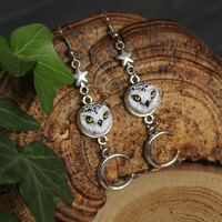 Snow Owl Earrings, olar Owl Jewelry, White Owl Dangle and Drop Earrings, Owl Spirit Jewelry,...