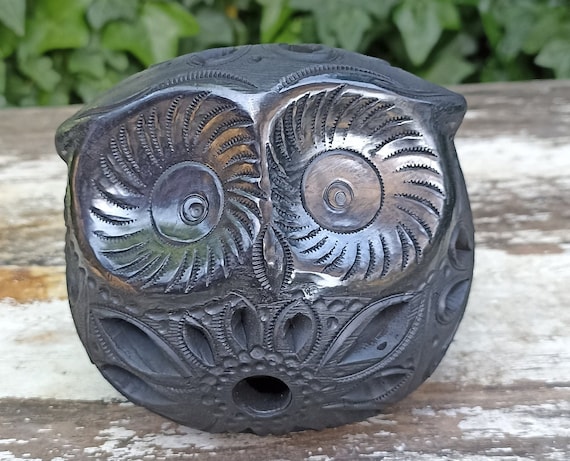 Owl Luminary Votive Candle Cover, Barro Negro, Black Clay, Handmade Mexican Pottery from San Bartolo near Oaxaca, Mexico