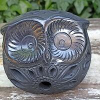 Owl Luminary Votive Candle Cover, Barro Negro, Black Clay, Handmade Mexican Pottery from San...