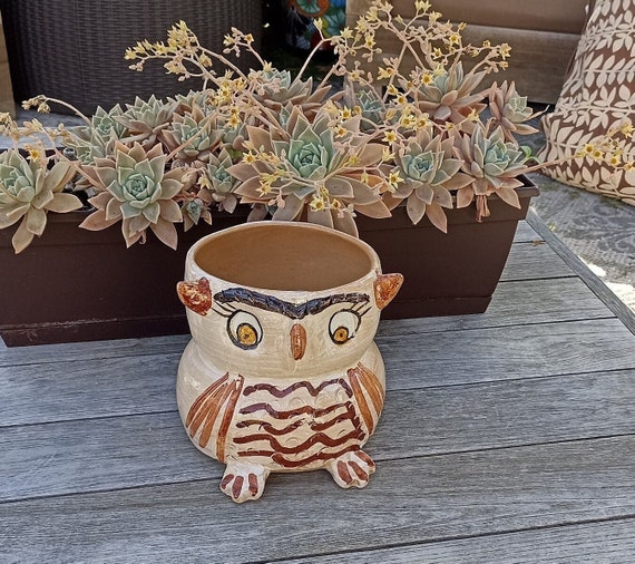 Handmade Terra Cotta Owl Planter, Mexican Pottery