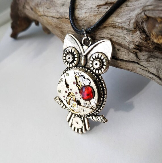 Owl jewelry Steampunk necklace Bird Fantasy Heart necklace Totem Steam punk Amazing Love present Lover Owls Birds Gift for women men