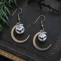 Snow Owl Earrings, Arctic Owl Jewelry, White Owl Dangle and Drop Earrings, Owl Moon Spirit J...