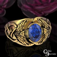 Gold Viking Owl Ring with Sapphire
