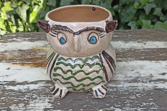 Owl Planter, Handmade Terra Cotta Pottery from Atzompa, Mexico