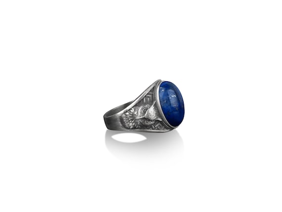 Owl and blue lapis lazuli gemstone ring
