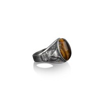 Owl and stripes tiger's eye gemstone ring