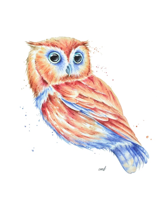 Owl watercolour painting print