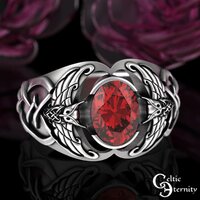 Sterling Silver Viking Owl Ring with Ruby
