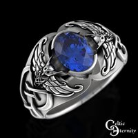 Sterling Silver Nordic Owl Sapphire Ring