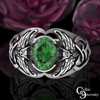 Sterling Silver Owl Emerald Celtic Ring