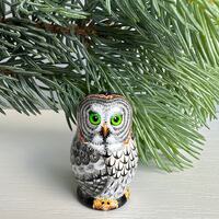 Owl miniature solid wooden doll