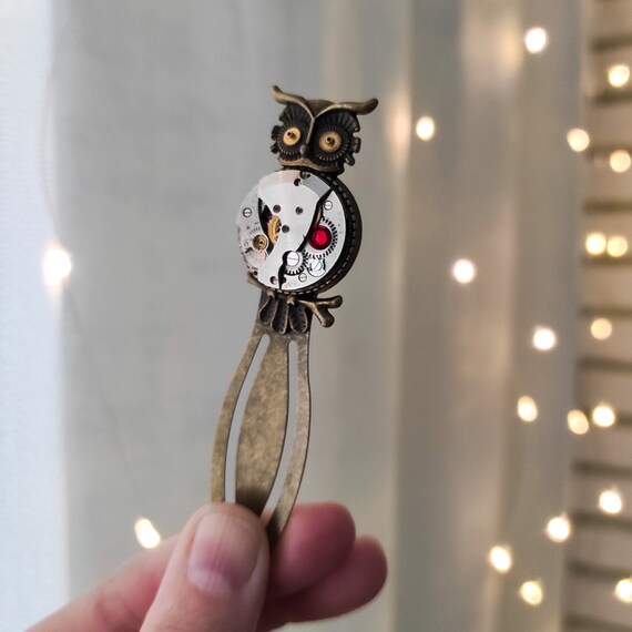 Owl bookmark Steampunk Watch parts Clockwork Vintage Steam punk heart Owls lover gift