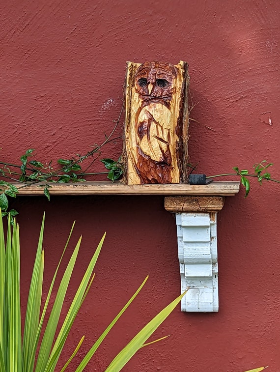 Carved wood Barn Owl Garden Statue