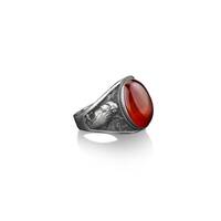 Silver owl ring with red agate