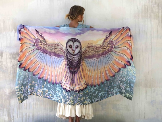 Sunset Owl Wings Shawl, Sarong Scarf