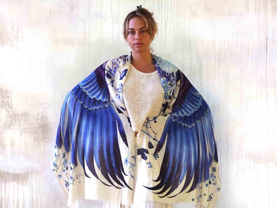 Cornflower Blue ~ Owl Wings Scarf or Cloak for Womens ~ Feather Pashmina For Burning Man Festival ~ Travel Wrap Scarf ~ Beach Sargon Skirt