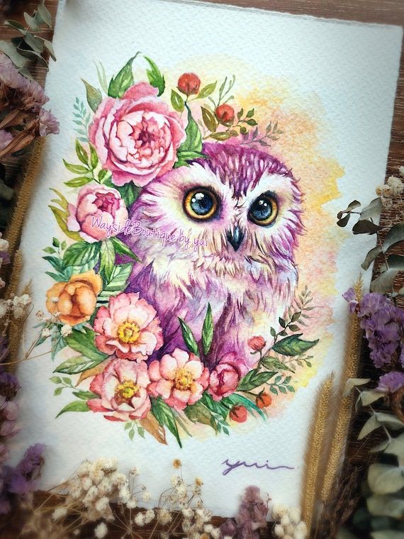 Owl - ORIGINAL watercolor painting 7.5x11 inches