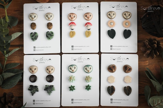 Barn owl stud earrings set