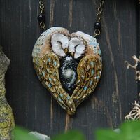 Barn Owl Love Galaxy Necklace, Two Barn Owls Nebula Pendant, Owl Love Charm, Tyto Alba Jewel...