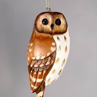 Barred Owl Ornament - 4"H - Hand Carved Hanging Wooden Birds