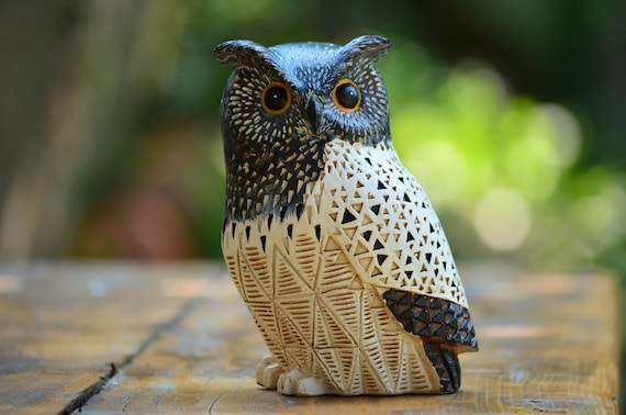 Adorable Handmade Owl Figurine in Brown and White, Unique Housewarming Gift, Owl Collectible