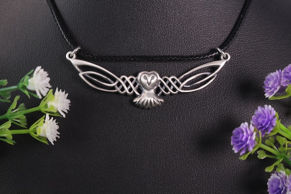 Sterling Celtic Owl Necklace, Silver Barn Owl Jewelry, Silver Owl Pendant, Irish Talisman Necklace, Magical Jewelry