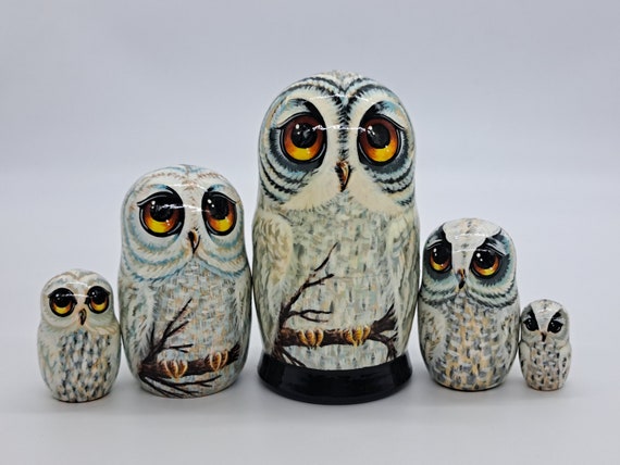Polar owls nesting dolls 5.7" Matryoshka Handmade 5 in 1 Handmade in Ukraine Wooden toy Home decor Collection Stacking dolls