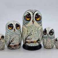 Polar owls nesting dolls 5.7" Matryoshka Handmade 5 in 1 Handmade in Ukraine Wooden toy...