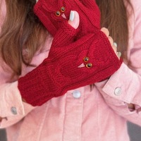 Hand knitted fingerless gloves with owl