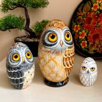 Cute Owls Family Nesting Eggs Wooden Matryoshka Dolls