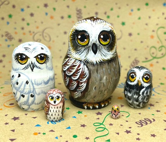 Miniature Owls Nesting Doll Wooden Matryoshka