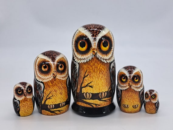 5.7" Friends owls nesting dolls Matryoshka Handmade 5 in 1 Handmade in Ukraine Wooden toy Home decor Collection