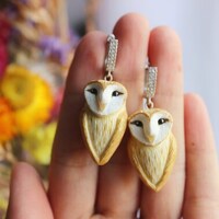 Owl earrings Cute owls Jewelry with birds as a gift Animal magic totem Nature Jewelry Barn O...