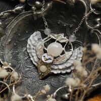 Barn Owl Necklace with Rose Quartz