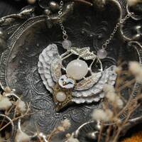 Barn Owl Necklace with Rose Quartz, Barn Owl Charm, Witch Mystic Owl Necklace, Owl Totem Nec...
