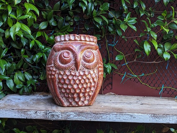 Mexican Owl Planter Pot for Indoor Home Decor or Outdoor Garden Decorations, Medium Owl, Reddish Brown