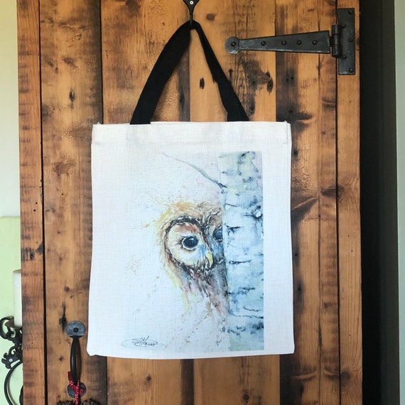 Tawny Owl Tote Bag, Wildlife Art Print Bag, Choice of 2 Heavy Duty Thick Quality Fabrics, Shopping Bag by Watercolour Artist Sandi Mower