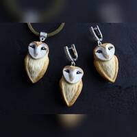 Barn owl Jewelry set Earrings and pendant