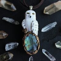 White owl necklace Labradorite jewelry Polar owl Snow owl pendant Winter Mood One of a kind