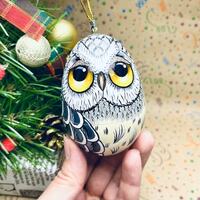 Owl Jewellery Box Hand Painted Wooden Egg with Owls design Ukrainian Art Doll, Xmas Tree Dec...