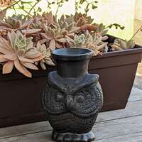 Black Owl Vase in Clay  Dried Flower Pot, Handmade Mexican Pottery from Atzompa Mexico, Home...