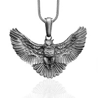 Owl Necklace with Engraved Viking Knot, Norse Mythology Symbols on Bird Animal Necklace, Cyb...